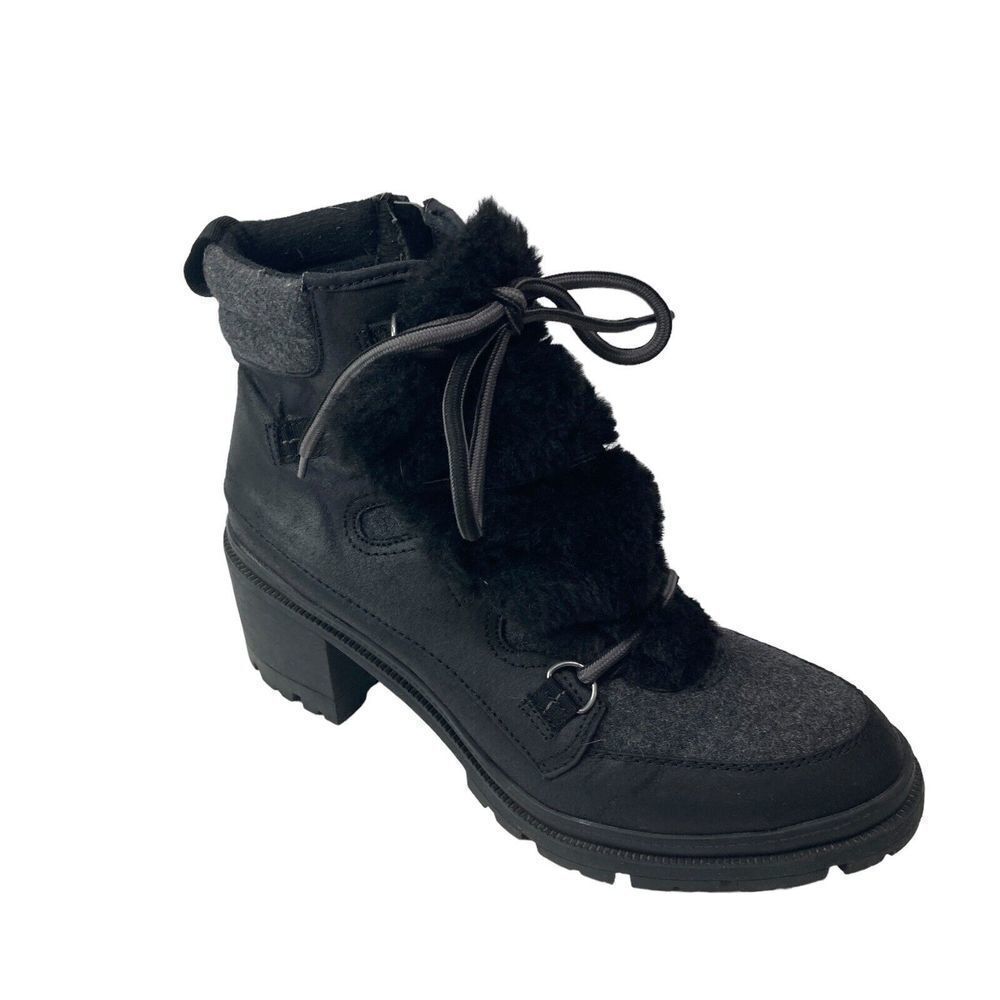 Jellypop Womens Black Ankle‎ Booties Size 10 Zipper Lace Up canvas faux leather